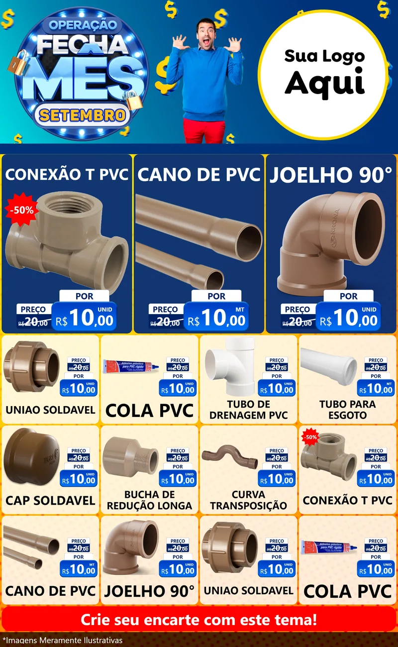 Modelo de Encarte para Encarte Grande com o tema Operação Fecha Mês Setembro para Tubos e conexões