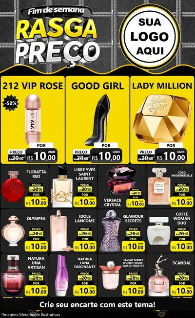 Modelo de Encarte para Encarte Grande com o tema Fim de Semana Rasga Preço para Perfumes
