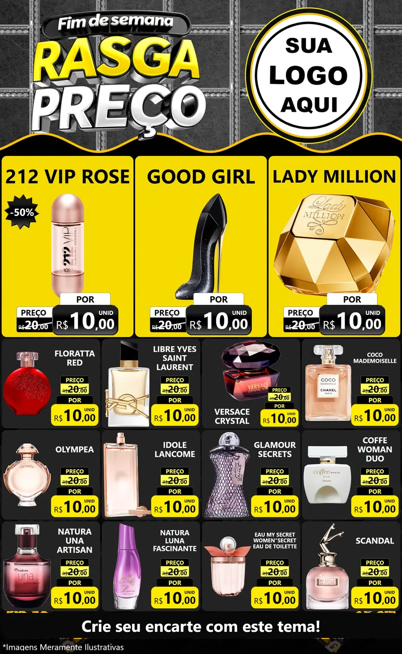 Modelo de Encarte para Encarte Grande com o tema Fim de Semana Rasga Preço para Perfumes