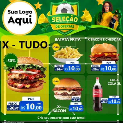 Modelo de Rede Social para Feed Facebook com o tema Seleção de Ofertas - Copa para Hamburgueria