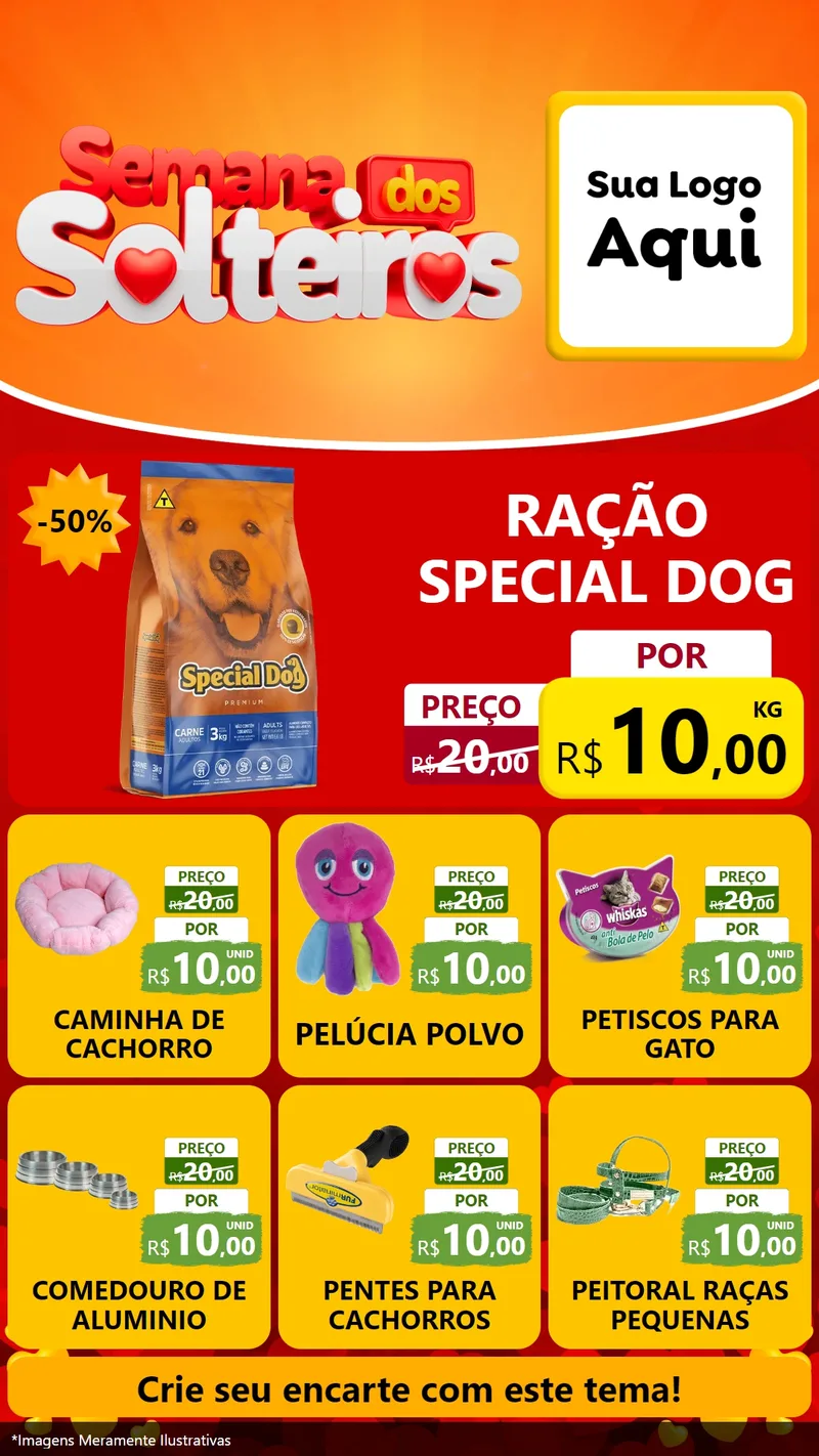 Modelo de Rede Social para Stories com o tema Semana dos Solteiros para Pet Shop