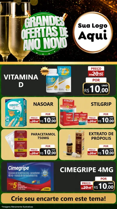 Modelo de TV para TV Vertical com o tema Grandes Ofertas de Ano Novo para Farmácia