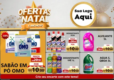 Modelo de Encarte para Encarte A4 Horizontal com o tema Ofertas De Natal E Ano Novo para Produtos de Limpeza