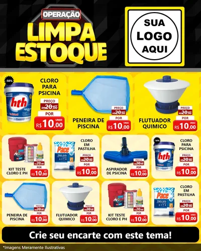 Modelo de Rede Social para Feed Instagram com o tema Operação Limpa Estoque para Produtos para Piscina