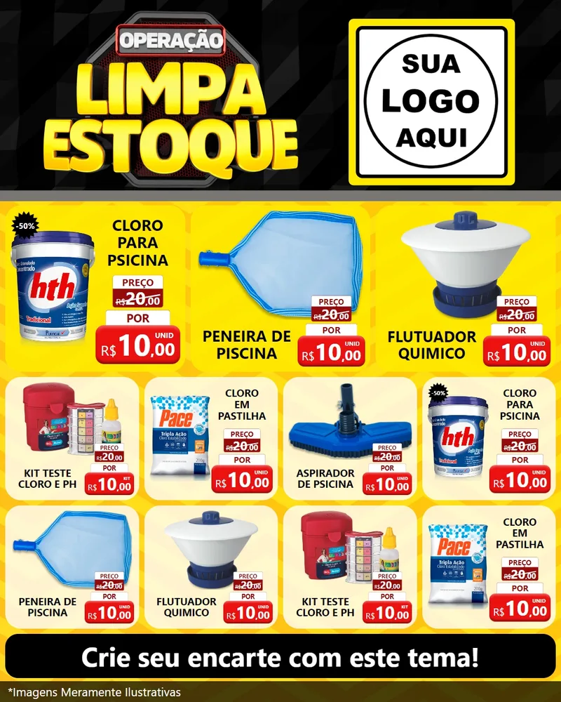 Modelo de Rede Social para Feed Instagram com o tema Operação Limpa Estoque para Produtos para Piscina