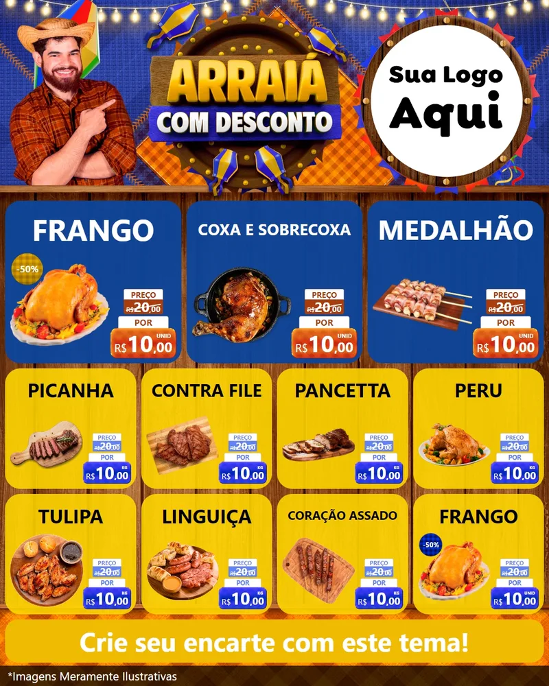 Modelo de Rede Social para Feed Instagram com o tema Arraiá Com Desconto para Assados