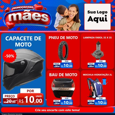 Modelo de Rede Social para Feed Facebook com o tema Promoção das Mães para Moto peças