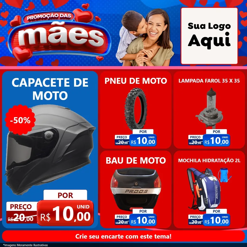 Modelo de Rede Social para Feed Facebook com o tema Promoção das Mães para Moto peças