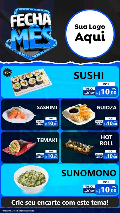 Modelo de TV para TV Vertical com o tema Fecha Mês para Comida japonesa