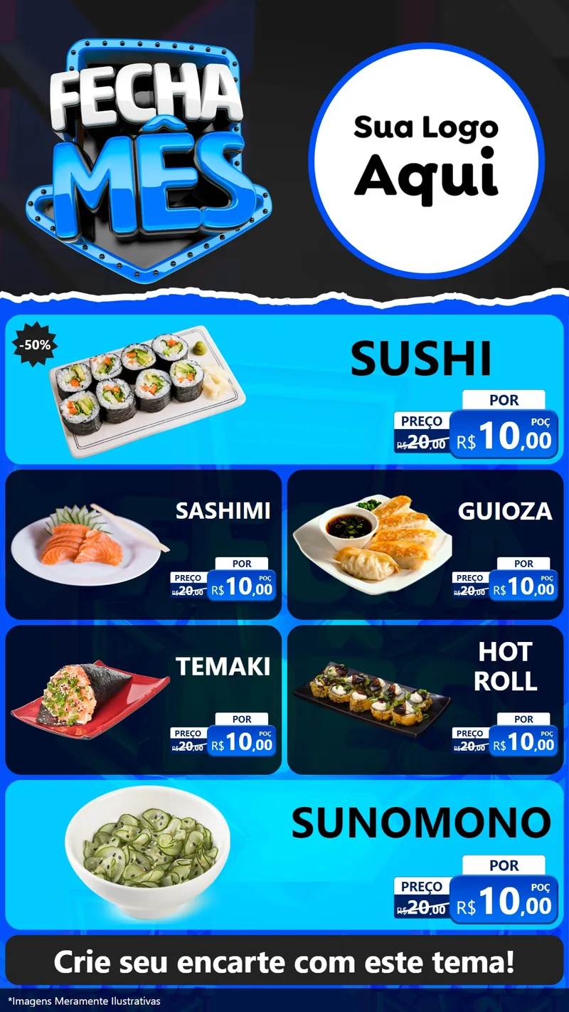 Modelo de TV para TV Vertical com o tema Fecha Mês para Comida japonesa