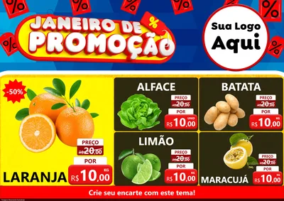 Modelo de Encarte para Encarte A4 Horizontal com o tema Janeiro de Promoção para Hortifrúti