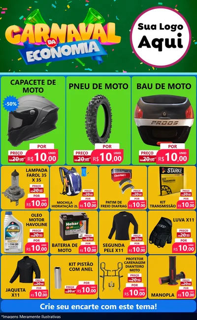 Modelo de Encarte para Encarte Grande com o tema Carnaval da Economia para Moto peças
