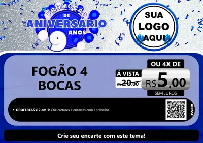 Modelo de Cartaz para Cartaz A4 Horizontal com o tema Promoção de Aniversário - 9 Anos para Móveis e Eletro