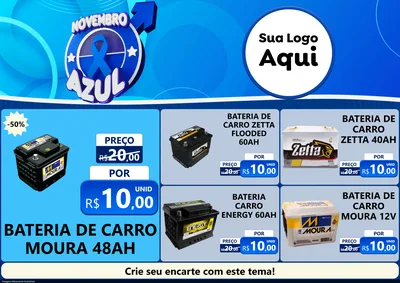 Modelo de Encarte para Encarte A4 Horizontal com o tema Novembro Azul para Baterias Elétricas