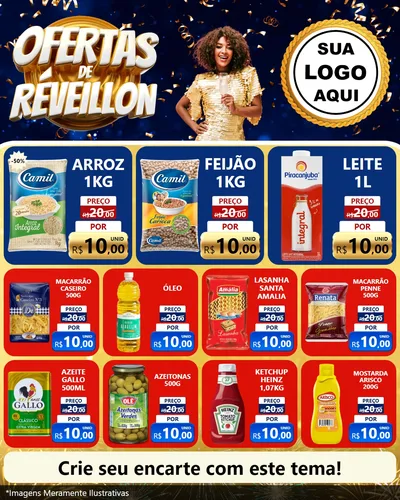 Modelo de Rede Social para Feed Instagram com o tema Ofertas de Réveillon para Supermercado