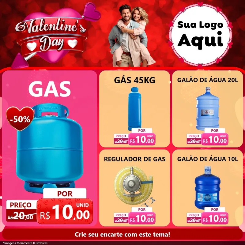Modelo de Rede Social para Feed Facebook com o tema Valentine's Day para Água e gás