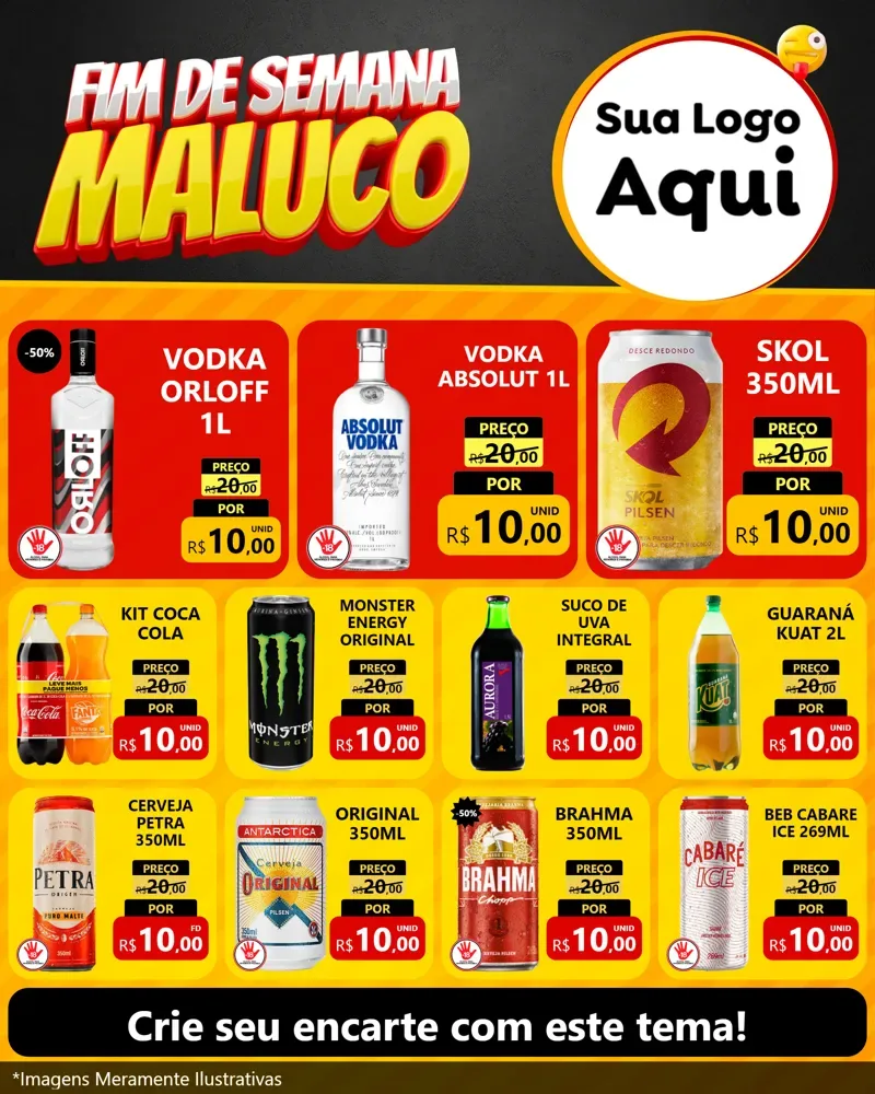 Modelo de Rede Social para Feed Instagram com o tema Final de Semana Maluco para Distribuidora de bebidas