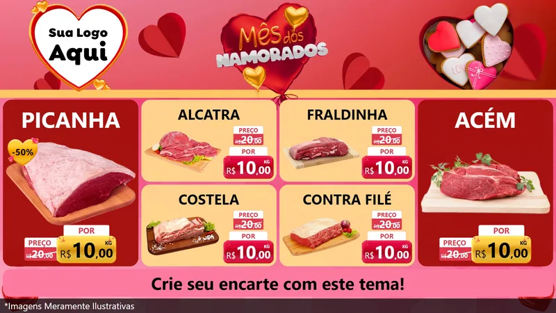 Modelo de TV para TV Horizontal com o tema Mês dos Namorados para Açougue