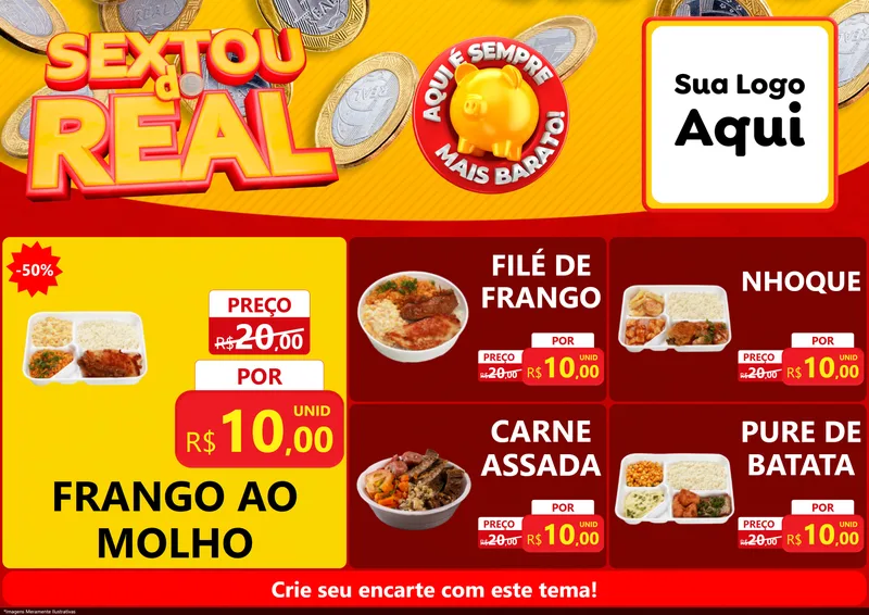 Modelo de Encarte para Encarte A4 Horizontal com o tema Sextou do Real para Restaurante