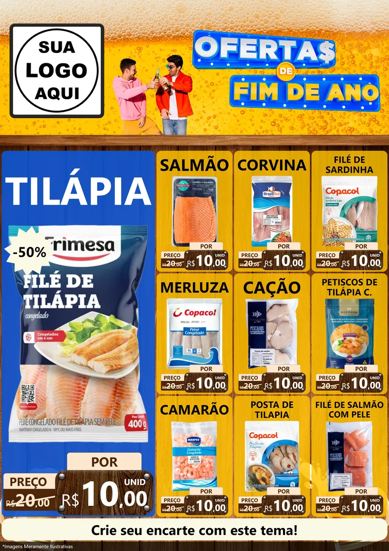Modelo de Encarte para Encarte A4 Vertical com o tema Ofertas de Fim de Ano para Peixaria