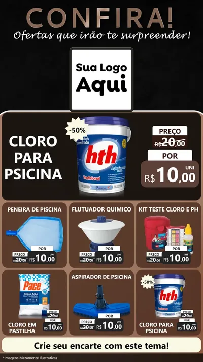 Modelo de Rede Social para Stories com o tema Confira! Ofertas que irão te surpreender! para Produtos para Piscina