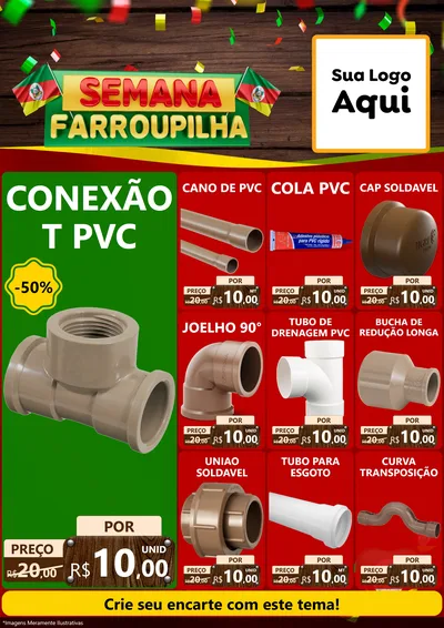 Modelo de Encarte para Encarte A4 Vertical com o tema Semana Farroupilha para Tubos e conexões