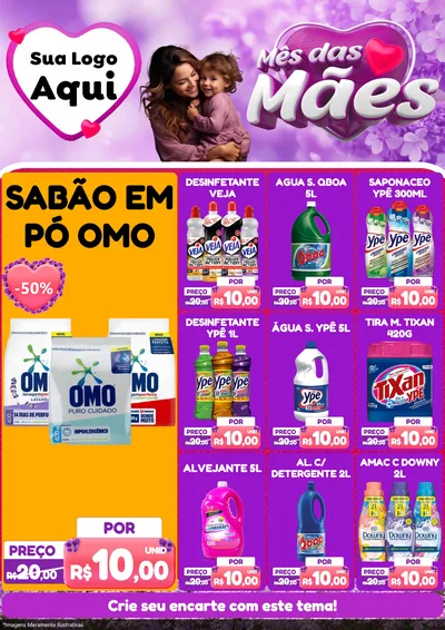 Modelo de Encarte para Encarte A4 Vertical com o tema Mês das Mães para Produtos de Limpeza