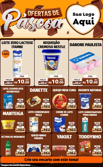 Modelo de Encarte para Encarte Grande com o tema Ofertas de Páscoa para Frios e Laticínios