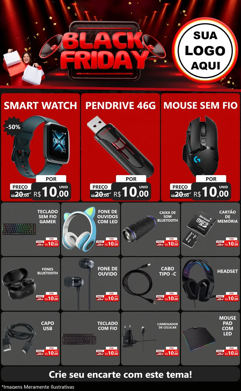 Modelo de Encarte para Encarte Grande com o tema Black Friday para Informática