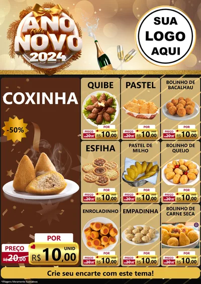 Modelo de Encarte para Encarte A4 Vertical com o tema Feliz Ano Novo 2027 para Salgadaria