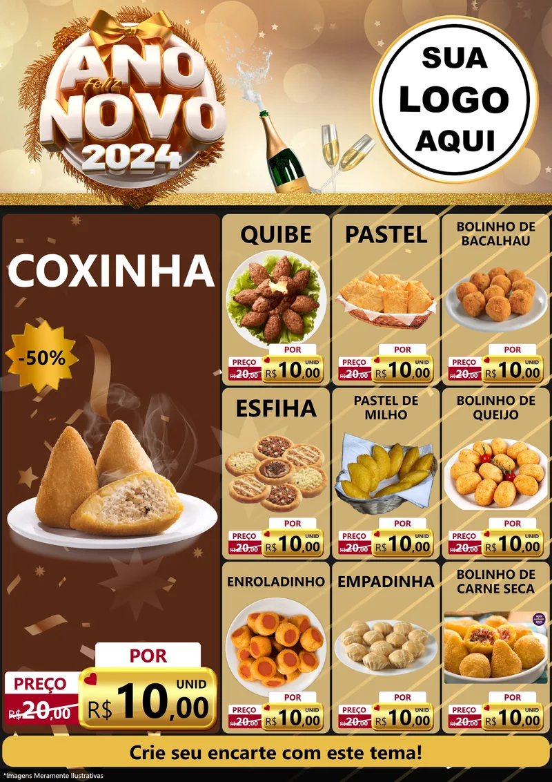 Modelo de Encarte para Encarte A4 Vertical com o tema Feliz Ano Novo 2027 para Salgadaria