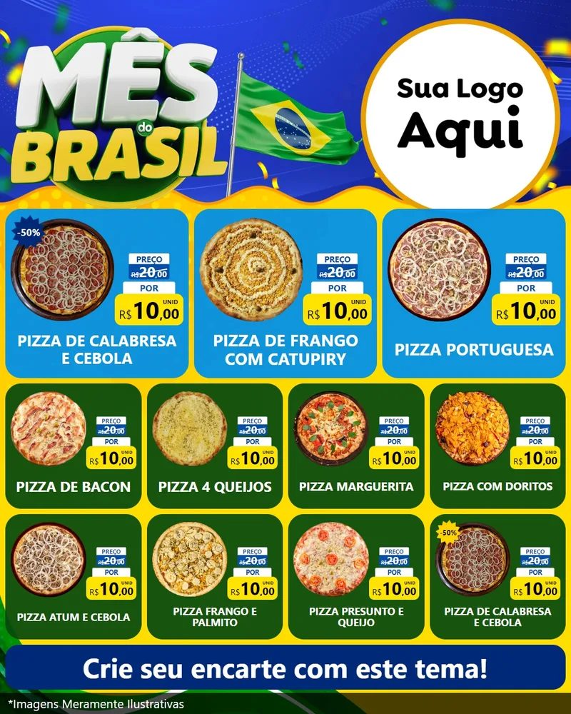 Modelo de Rede Social para Feed Instagram com o tema Mês do Brasil para Pizzaria