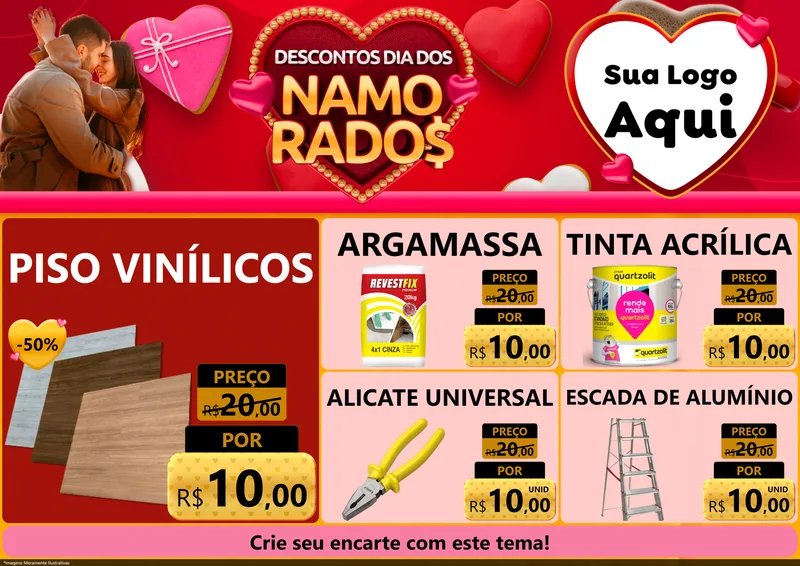 Modelo de Encarte para Encarte A4 Horizontal com o tema Descontos Dia dos Namorados para Material para Construção