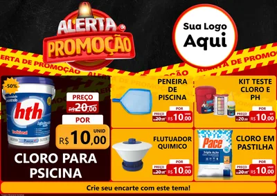 Modelo de Encarte para Encarte A4 Horizontal com o tema Alerta de Promoção para Produtos para Piscina