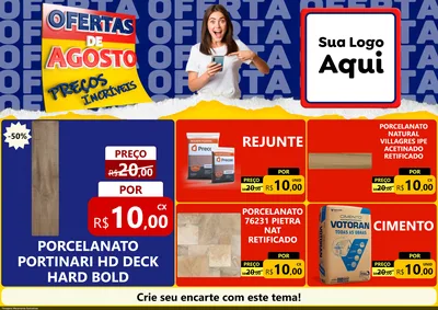 Modelo de Encarte para Encarte A4 Horizontal com o tema Ofertas de Agosto - Preços Incríveis para Pisos e revestimentos