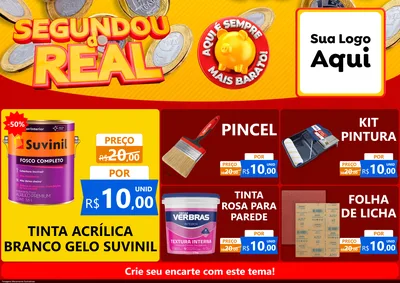 Modelo de Encarte para Encarte A4 Horizontal com o tema Segundou do Real para Tintas e Ferramentas