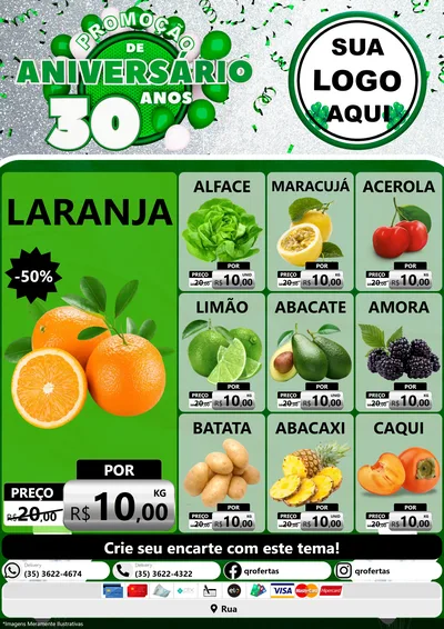 Modelo de Encarte para Encarte A4 Vertical com o tema Promoção de Aniversário - 30 Anos para Hortifrúti