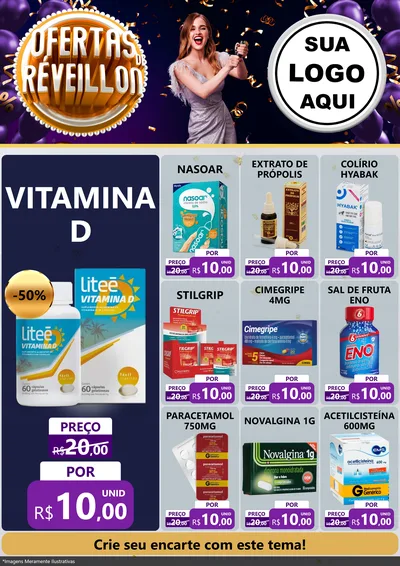 Modelo de Encarte para Encarte A4 Vertical com o tema Ofertas de Réveillon para Farmácia
