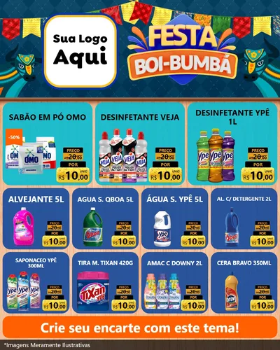 Modelo de Rede Social para Feed Instagram com o tema Festa Boi Bumbá para Produtos de Limpeza