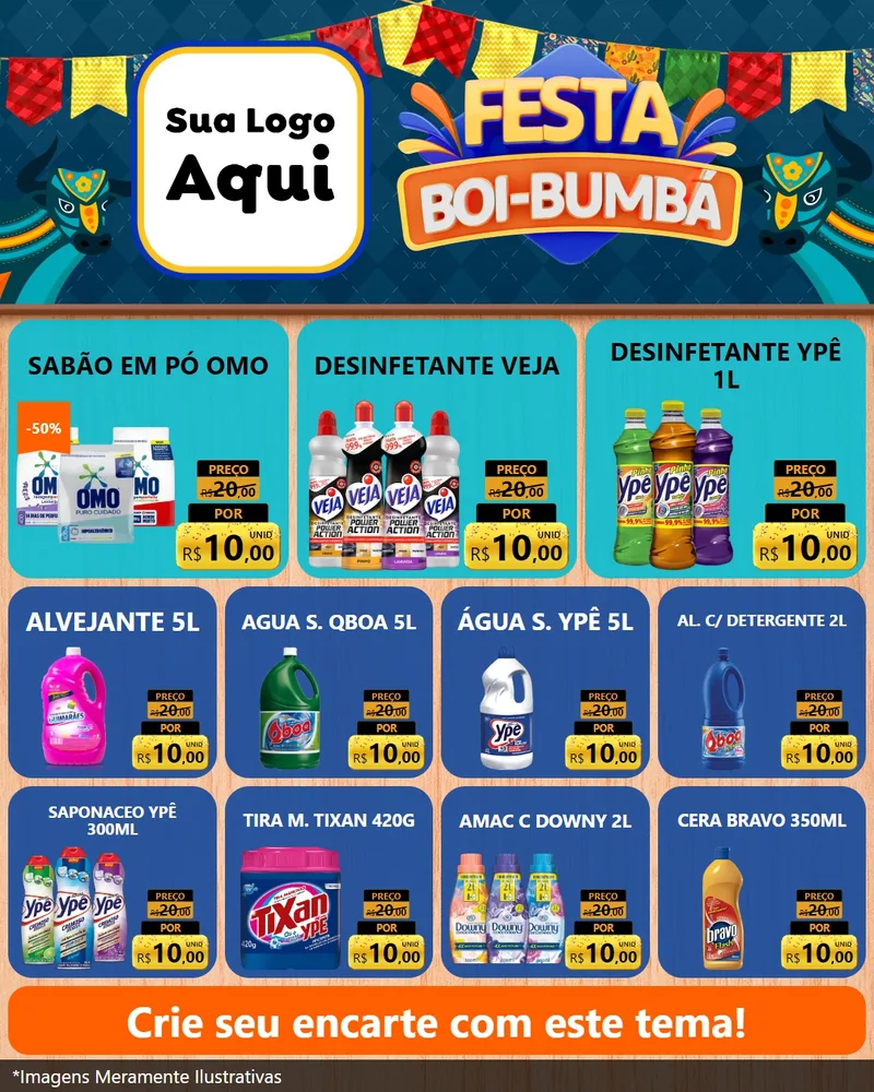Modelo de Rede Social para Feed Instagram com o tema Festa Boi Bumbá para Produtos de Limpeza