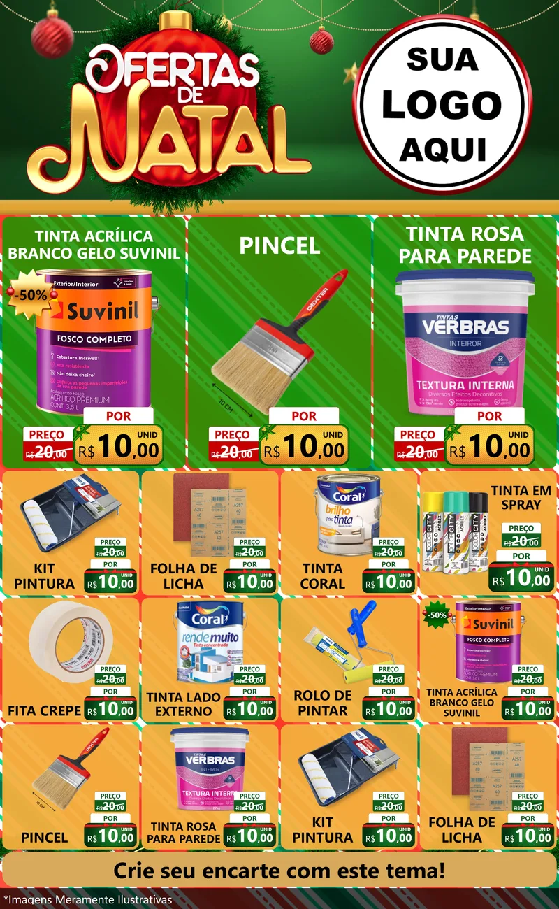 Modelo de Encarte para Encarte Grande com o tema Ofertas de Natal para Tintas e Ferramentas