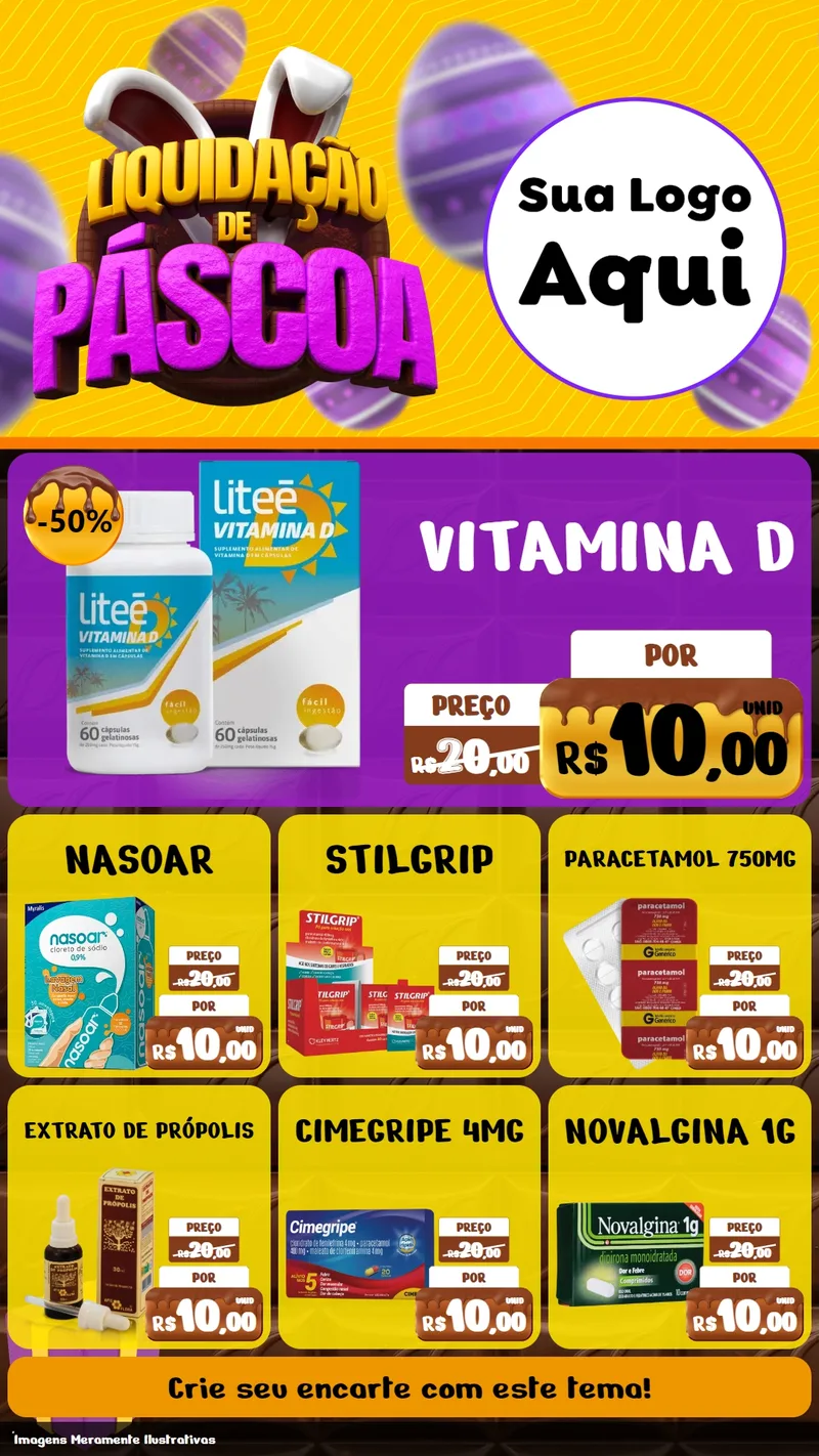 Modelo de Rede Social para Stories com o tema Liquidação de Páscoa para Farmácia
