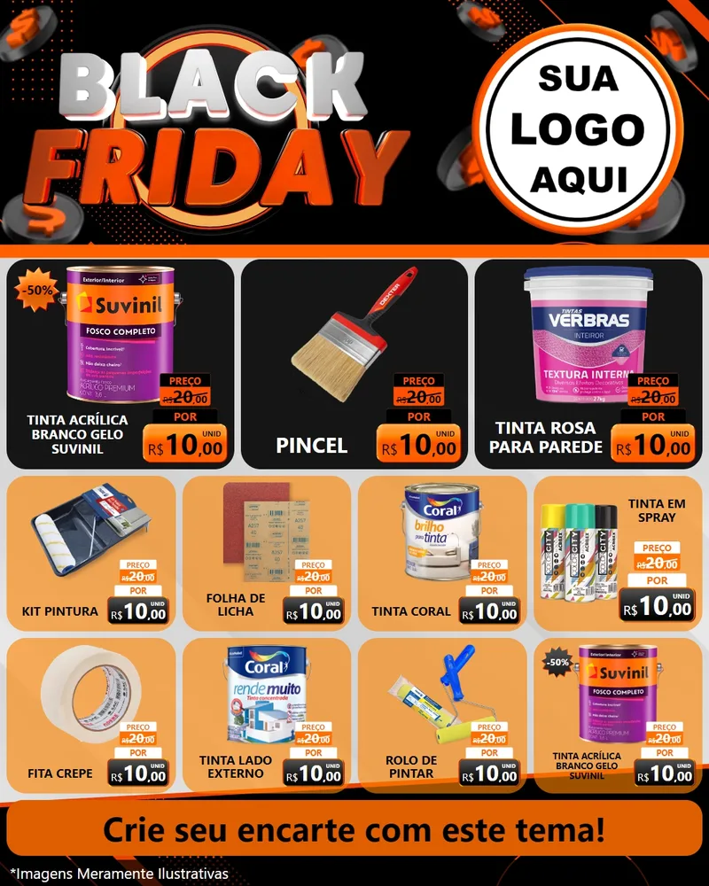 Modelo de Rede Social para Feed Instagram com o tema Black Friday para Tintas e Ferramentas