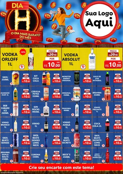 Modelo de Encarte para Encarte A4 Vertical com o tema Dia H - O Dia Mais Barato Do Mês para Distribuidora de bebidas