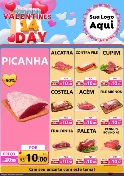Modelo de Encarte para Encarte A4 Vertical com o tema Valentine's Day para Açougue
