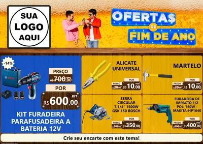 Modelo de Encarte para Encarte A4 Horizontal com o tema Ofertas de Fim de Ano para Maquinas e Ferramentas