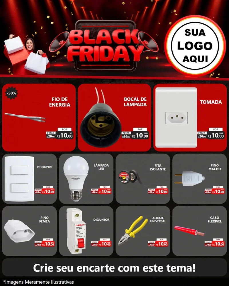 Modelo de Rede Social para Feed Instagram com o tema Black Friday para Materiais Elétricos
