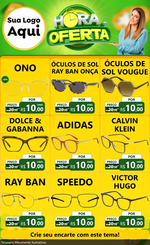 Modelo de Encarte para Encarte Grande com o tema Hora da Oferta para Óticas