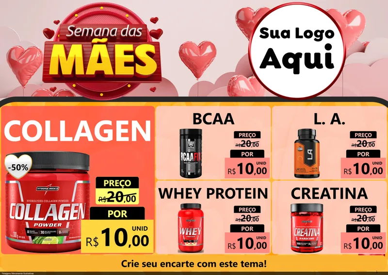 Modelo de Encarte para Encarte A4 Horizontal com o tema Semana das Mães para Suplementos alimentares