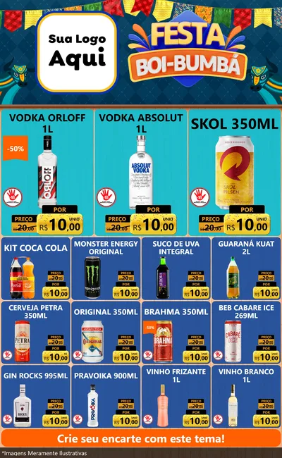 Modelo de Encarte para Encarte Grande com o tema Festa Boi Bumbá para Distribuidora de bebidas